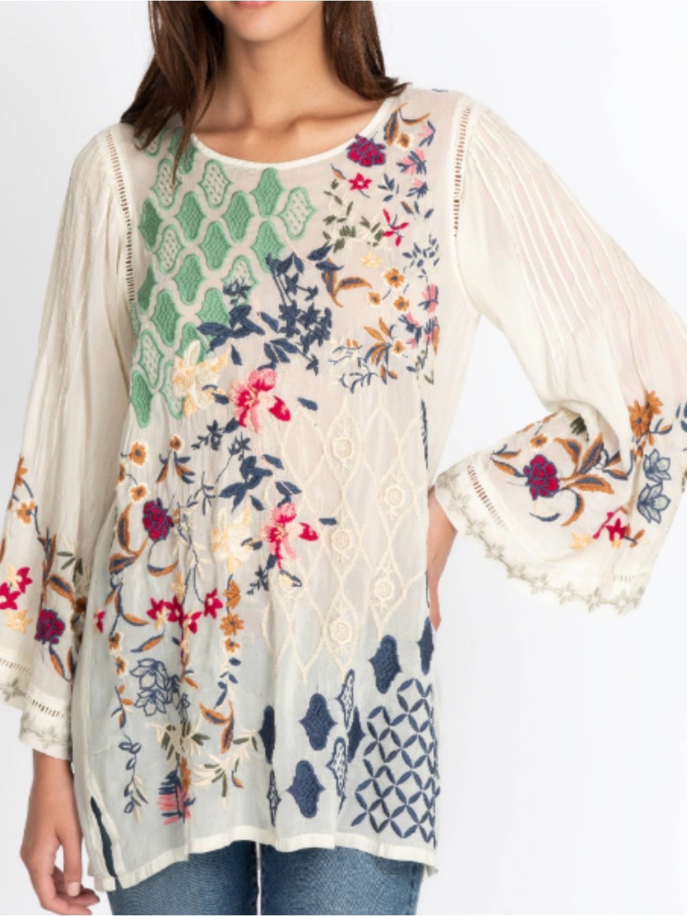Johnny Was EUC Esmerelda Heavily Embroidered tunic with bell sleeves